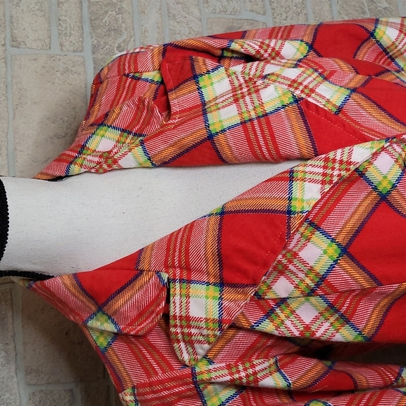 VINTAGE Plaid Coat Notched Rounded Collar 2 Button - Picture 2 of 14